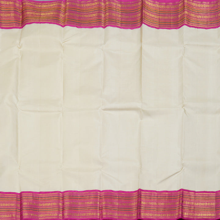 Hayagrivas Half White Kanjivaram Silk Saree with Pink Border BBD362E3-2