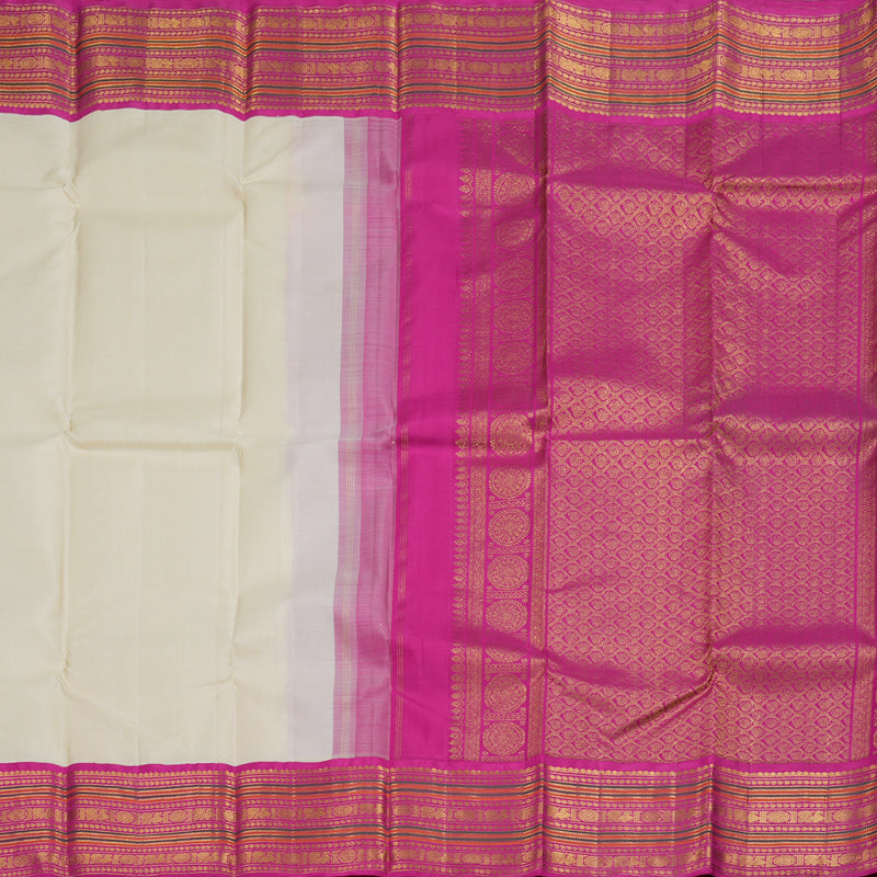 Hayagrivas Half White Kanjivaram Silk Saree with Pink Border BBD362E3-2