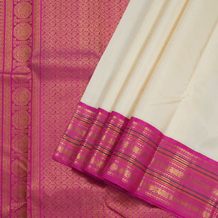 Hayagrivas Half White Kanjivaram Silk Saree with Pink Border BBD362E3-2