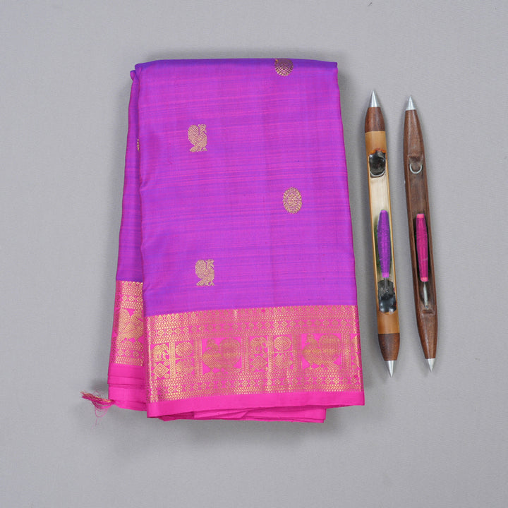 Hayagrivas Purple Handloom Kanjivaram Silk Saree with Pink Border BBD364E5-1