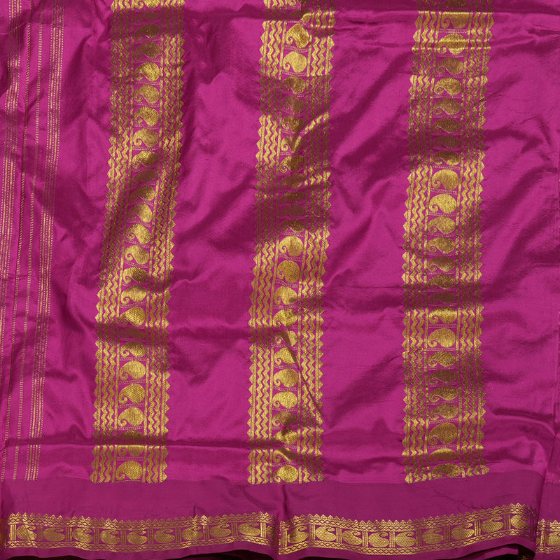 Hayagrivas Bluish Grey Ten Yards Silk Saree with Dark Pink Border BBD375E5-2