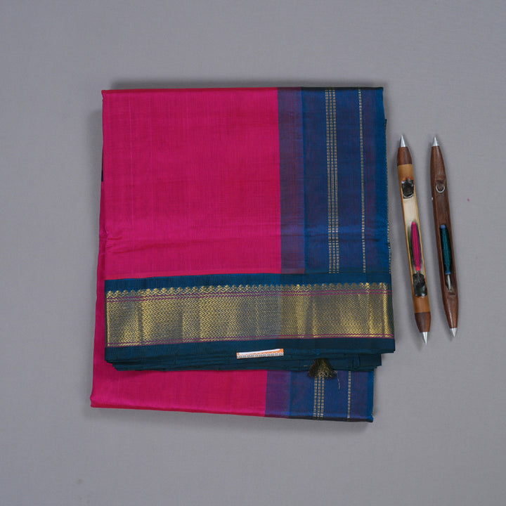 Hayagrivas Handloom Dark Pink With Dark blue Border Silk Cotton Saree BBD385F1-3