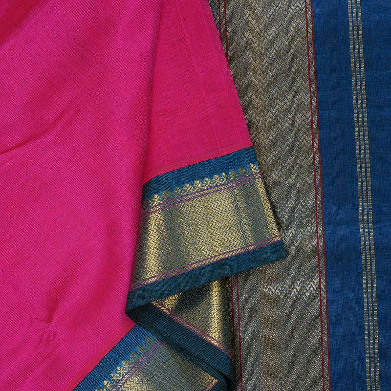 Hayagrivas Handloom Dark Pink With Dark blue Border Silk Cotton Saree BBD385F1-3