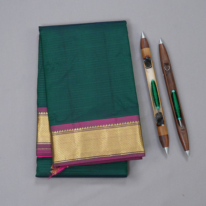 Hayagrivas Bottle Green Kanjivaram Silk Saree with Mandhalir Border - BBD390F1-114