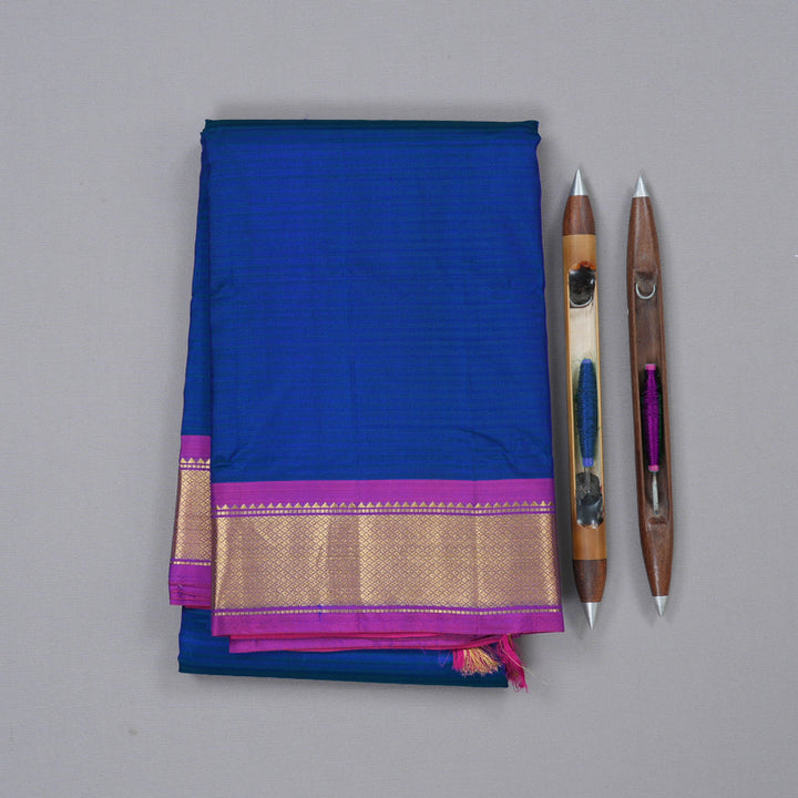Hayagrivas Regal Peacock Blue Handloom Kanjivaram Silk Saree with Purple Border BBD390F1-35