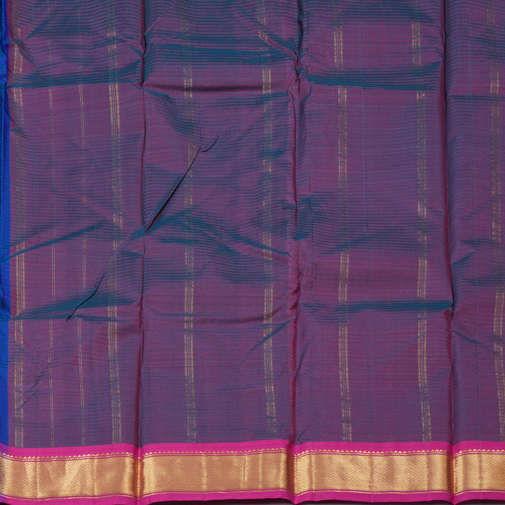 Hayagrivas Regal Peacock Blue Handloom Kanjivaram Silk Saree with Purple Border BBD390F1-35
