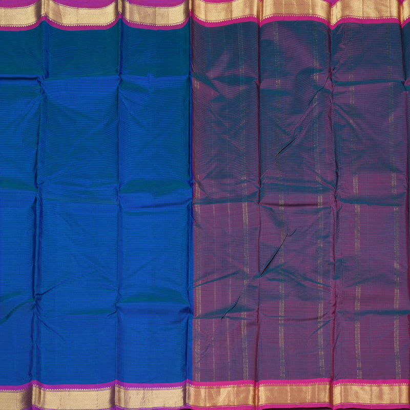 Hayagrivas Regal Peacock Blue Handloom Kanjivaram Silk Saree with Purple Border BBD390F1-35