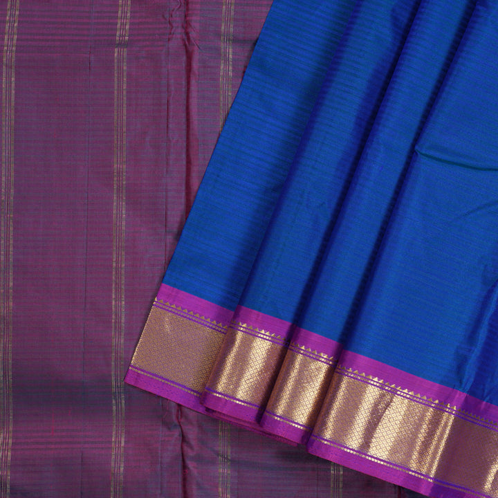Hayagrivas Regal Peacock Blue Handloom Kanjivaram Silk Saree with Purple Border BBD390F1-35