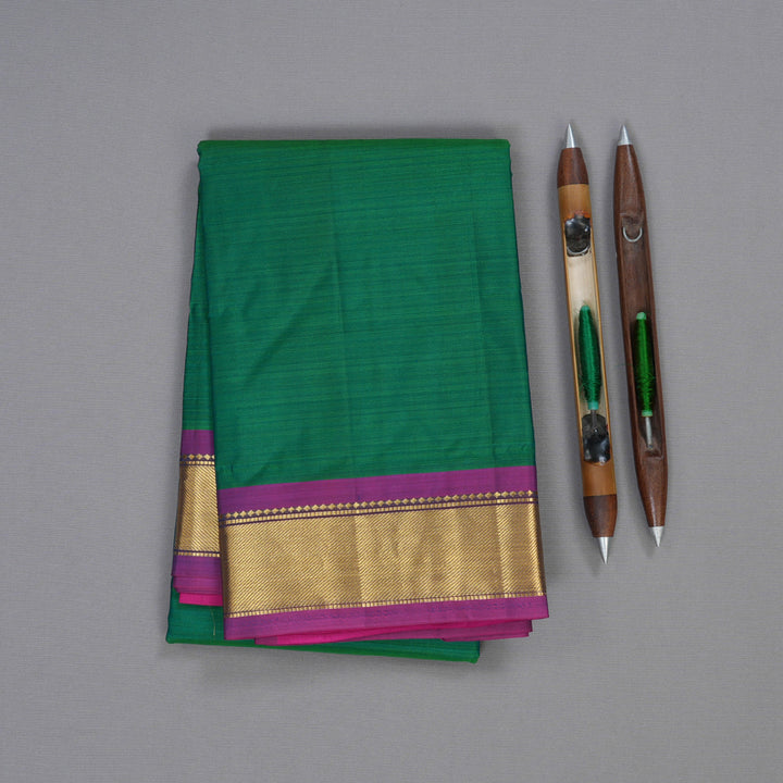 Hayagrivas Dark Green Handloom Kanjivaram Silk Saree with Purple Border BBD390F1-64