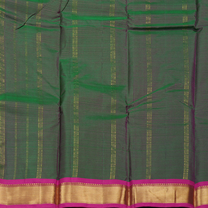 Hayagrivas Dark Green Handloom Kanjivaram Silk Saree with Purple Border BBD390F1-64