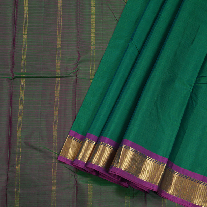 Hayagrivas Dark Green Handloom Kanjivaram Silk Saree with Purple Border BBD390F1-64