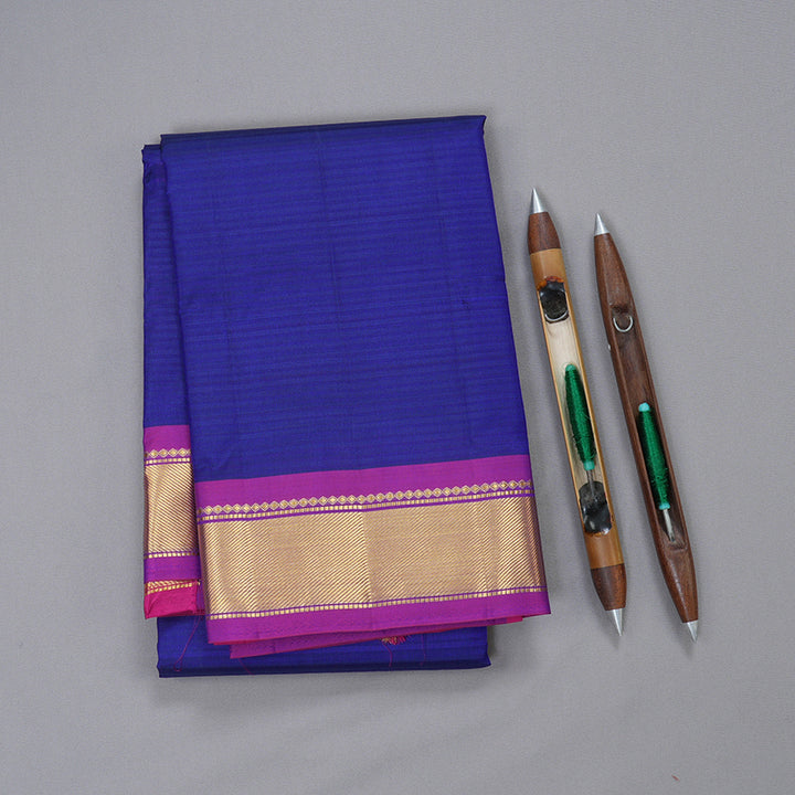 Hayagrivas Blue Kanjivaram Silk Saree with Magenta Border -BBD390F1-99