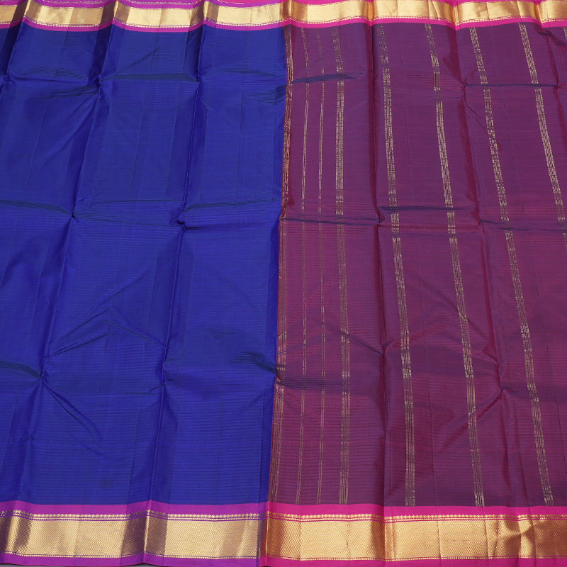 Hayagrivas Blue Kanjivaram Silk Saree with Magenta Border -BBD390F1-99