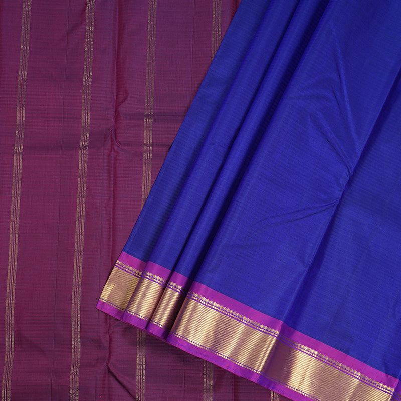 Hayagrivas Blue Kanjivaram Silk Saree with Magenta Border -BBD390F1-99