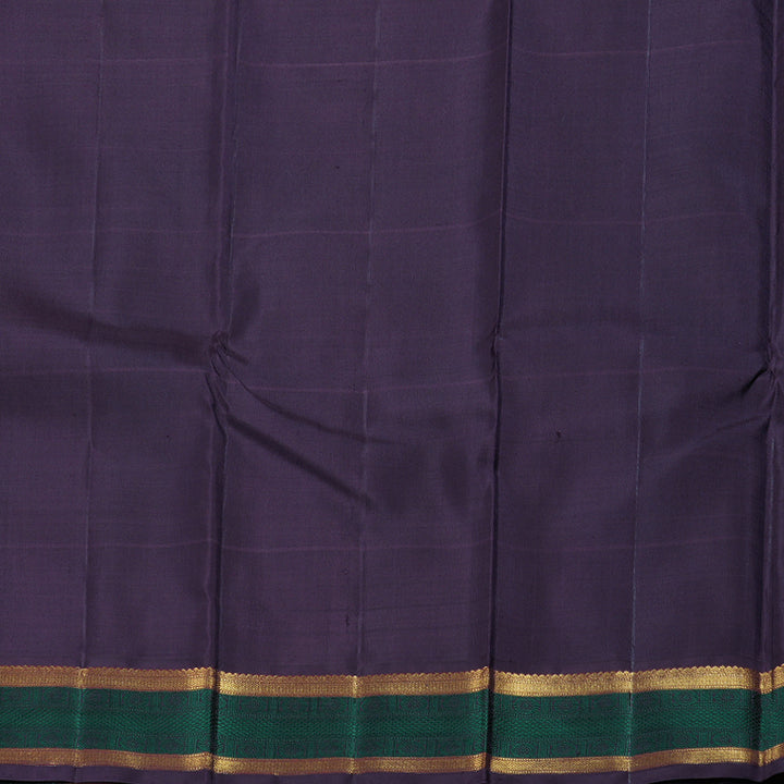 Hayagrivas Mustard Yellow Checkered Kanjivaram Silk Saree with Plum Purple Border - BBD396F6-1