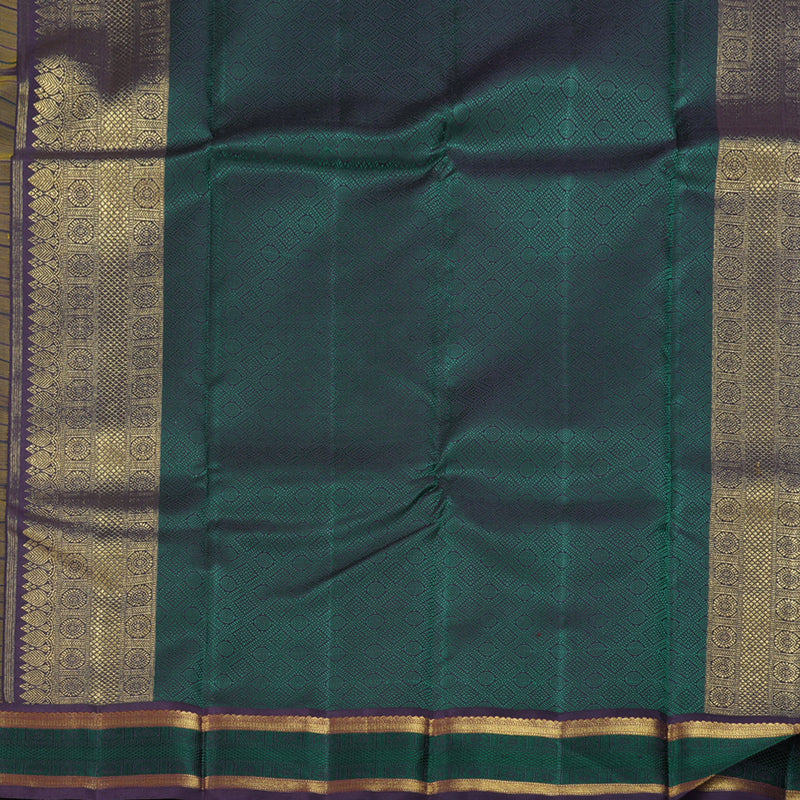 Hayagrivas Mustard Yellow Checkered Kanjivaram Silk Saree with Plum Purple Border - BBD396F6-1