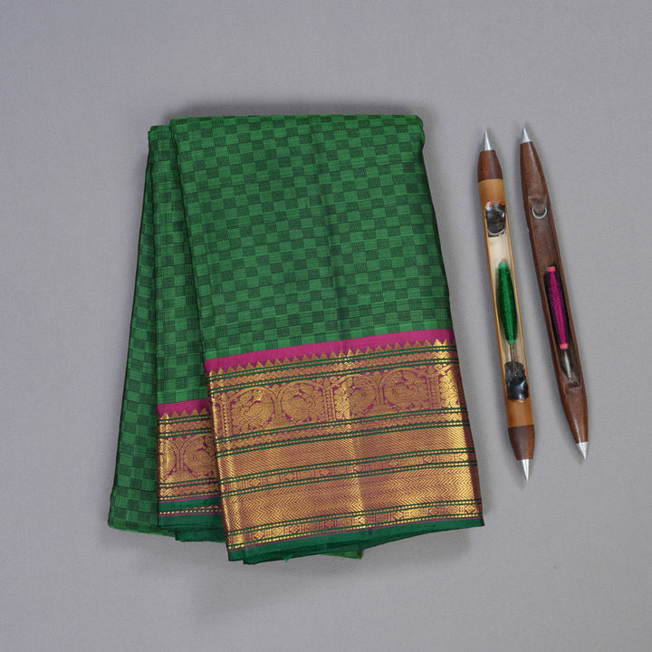 Hayagrivas Bottle Green Paai Kattam Handloom Kanjivaram Silk Saree with Purple Border BBD399F4-1