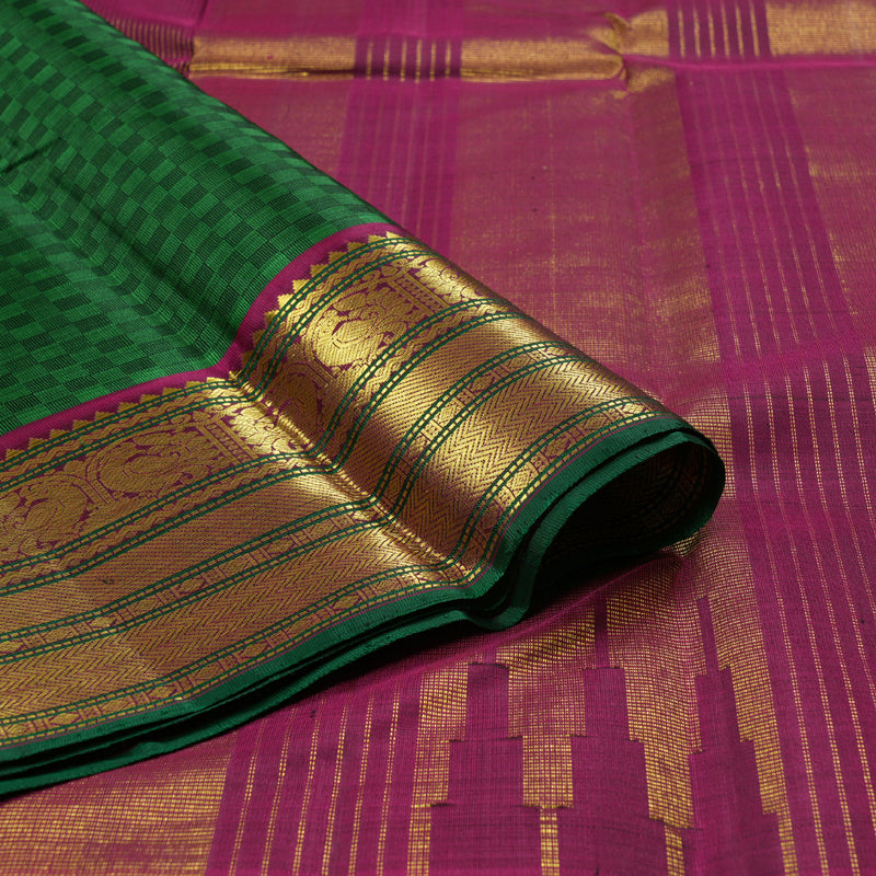 Hayagrivas Bottle Green Paai Kattam Handloom Kanjivaram Silk Saree with Purple Border BBD399F4-1