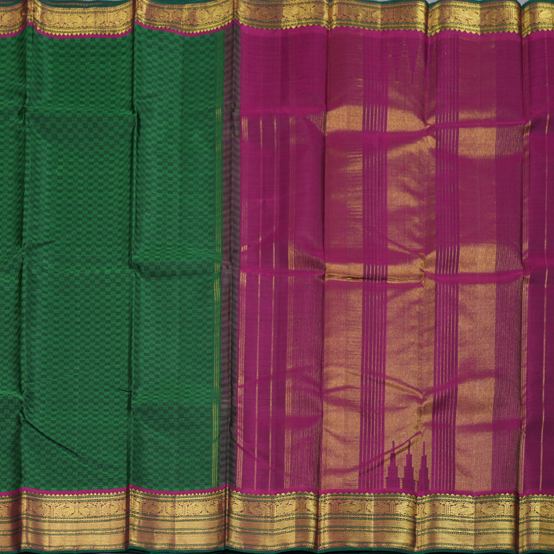 Hayagrivas Bottle Green Paai Kattam Handloom Kanjivaram Silk Saree with Purple Border BBD399F4-1