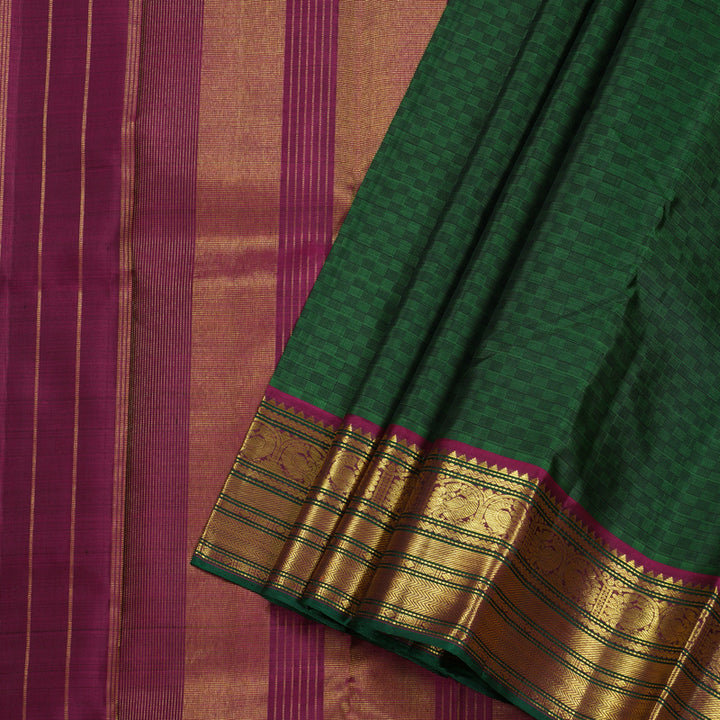 Hayagrivas Bottle Green Paai Kattam Handloom Kanjivaram Silk Saree with Purple Border BBD399F4-1