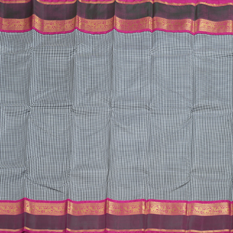 Hayagrivas Black And White Muted Checks Kanjivaram Silk Saree with Mandhalir Border BBD399F8-1