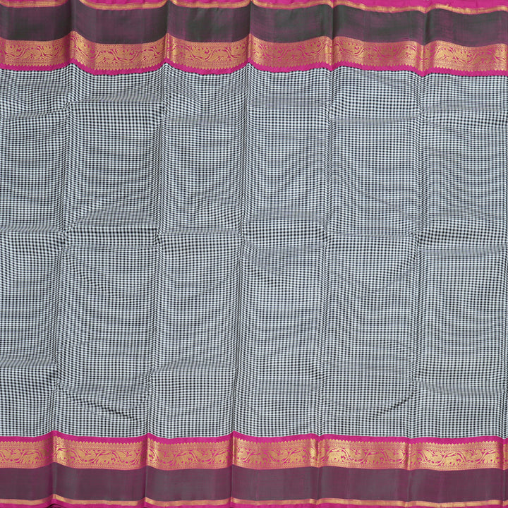 Hayagrivas Black And White Muted Checks Kanjivaram Silk Saree with Mandhalir Border BBD399F8-1