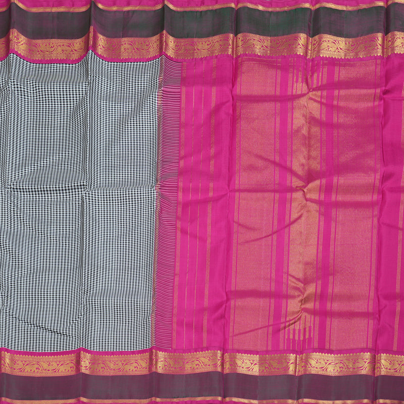 Hayagrivas Black And White Muted Checks Kanjivaram Silk Saree with Mandhalir Border BBD399F8-1