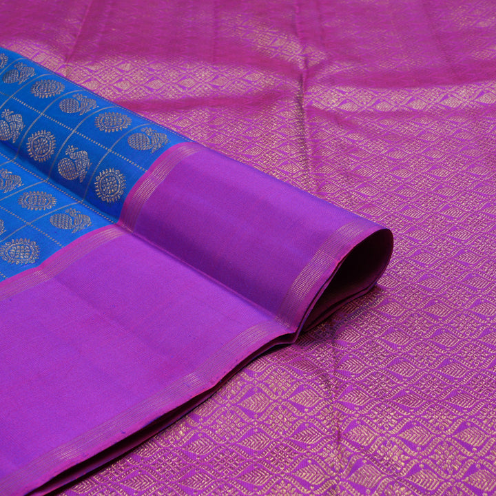 Hayagrivas Handloom Kanjivaram silk saree in attractive Blue with purple Jari checks BBD3D7-2
