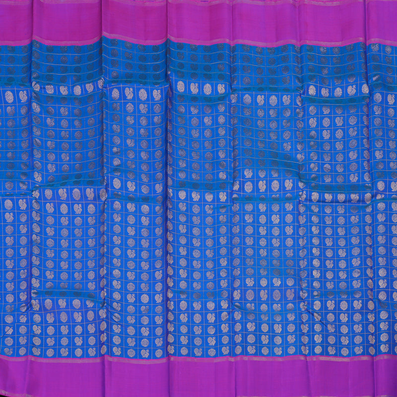 Hayagrivas Handloom Kanjivaram silk saree in attractive Blue with purple Jari checks BBD3D7-2