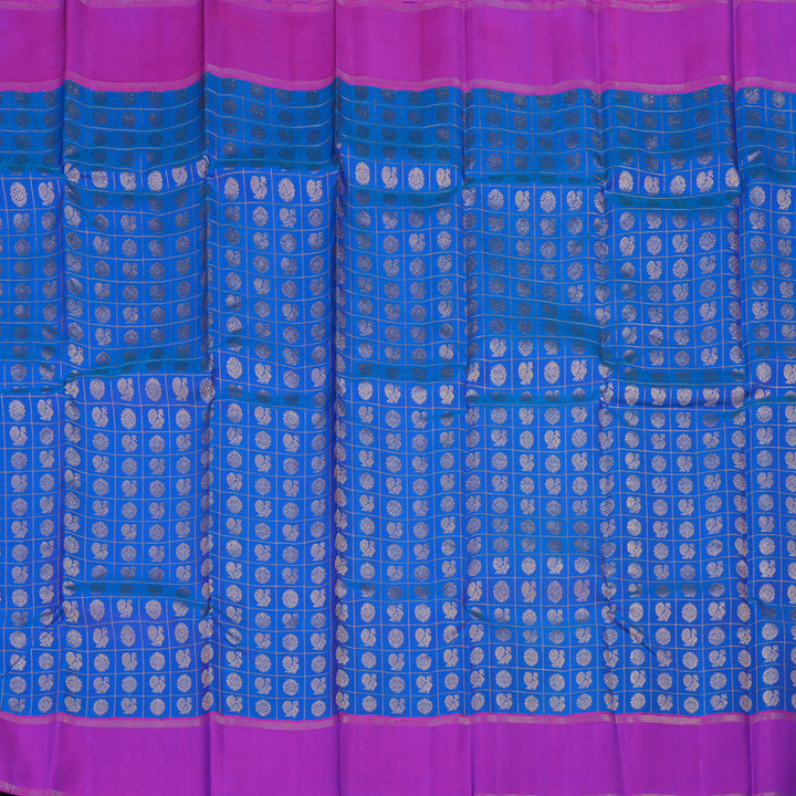 Hayagrivas Handloom Kanjivaram silk saree in attractive Blue with purple Jari checks BBD3D7-2