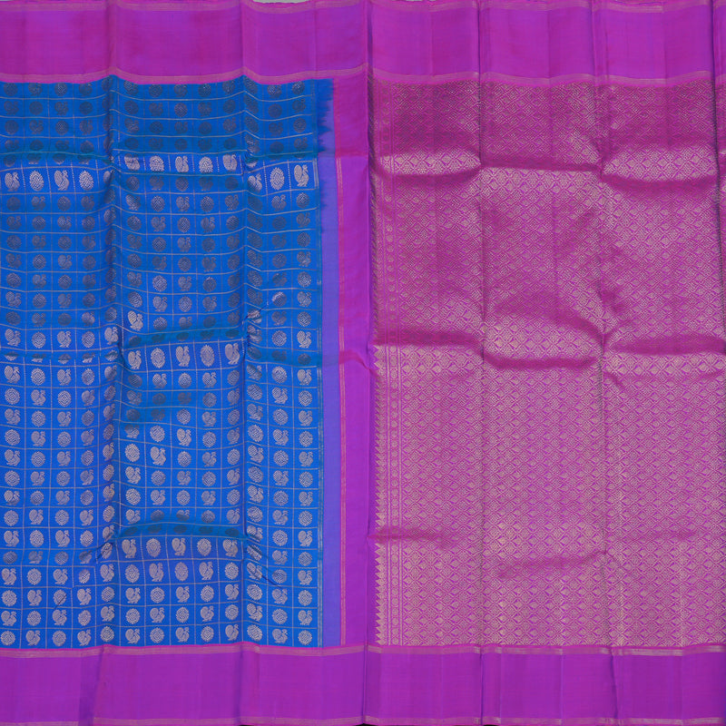 Hayagrivas Handloom Kanjivaram silk saree in attractive Blue with purple Jari checks BBD3D7-2