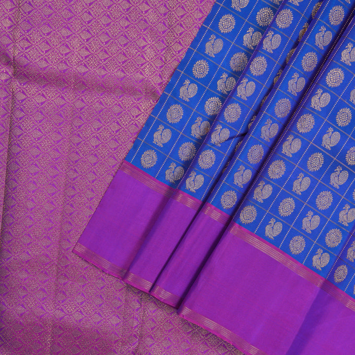 Hayagrivas Handloom Kanjivaram silk saree in attractive Blue with purple Jari checks BBD3D7-2