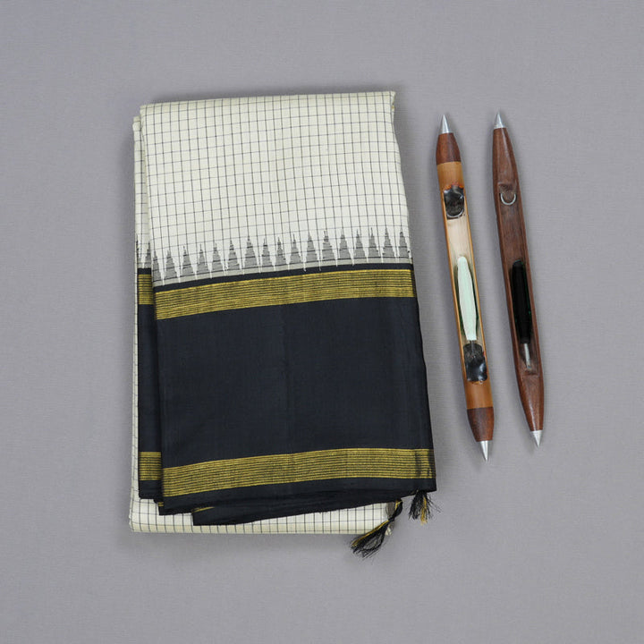 Hayagrivas Half White Kanjivaram Silk Saree with Black Border BBD409F4-1