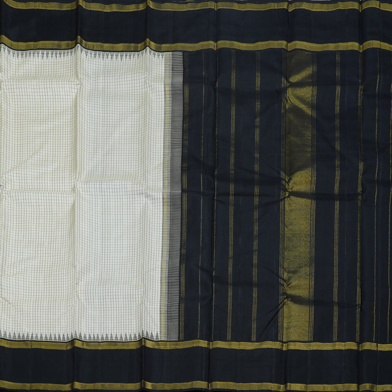 Hayagrivas Half White Kanjivaram Silk Saree with Black Border BBD409F4-1