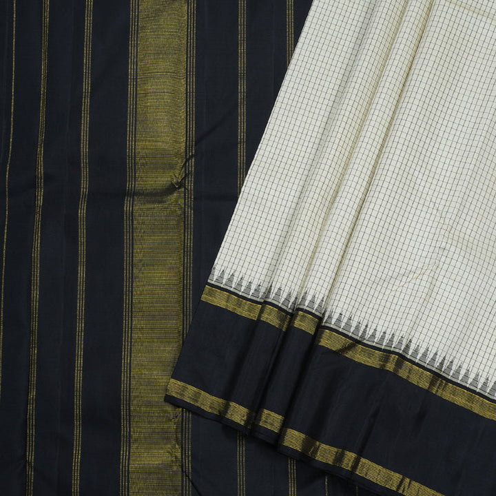 Hayagrivas Half White Kanjivaram Silk Saree with Black Border BBD409F4-1