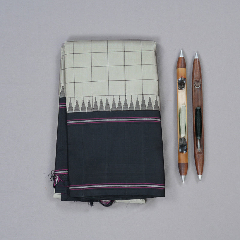 Hayagrivas Light Silver Grey Handloom Kanjivaram Silk Saree with Black Border BBD409F4-3