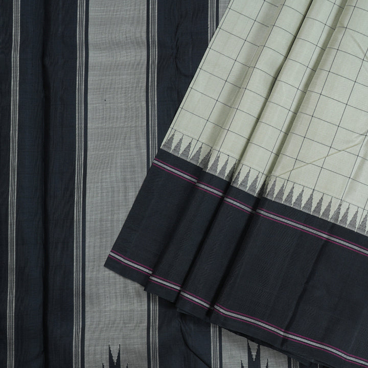 Hayagrivas Light Silver Grey Handloom Kanjivaram Silk Saree with Black Border BBD409F4-3