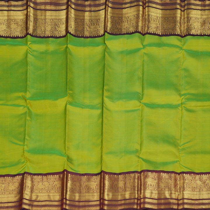 Hayagrivas Parrot Green Kanjivaram Silk Saree with Deep Maroon Border  - BBD417F5-1