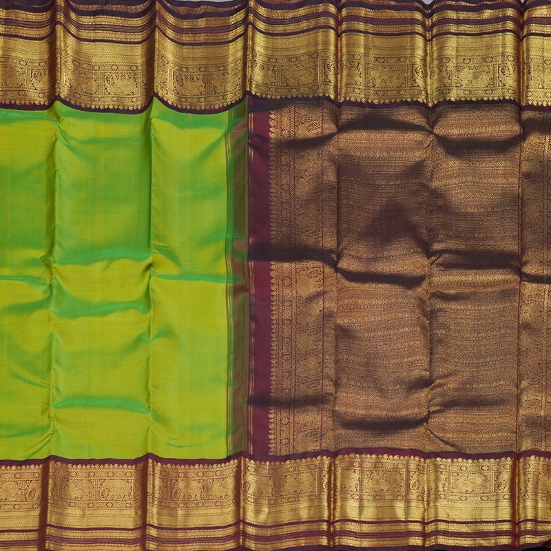 Hayagrivas Parrot Green Kanjivaram Silk Saree with Deep Maroon Border  - BBD417F5-1