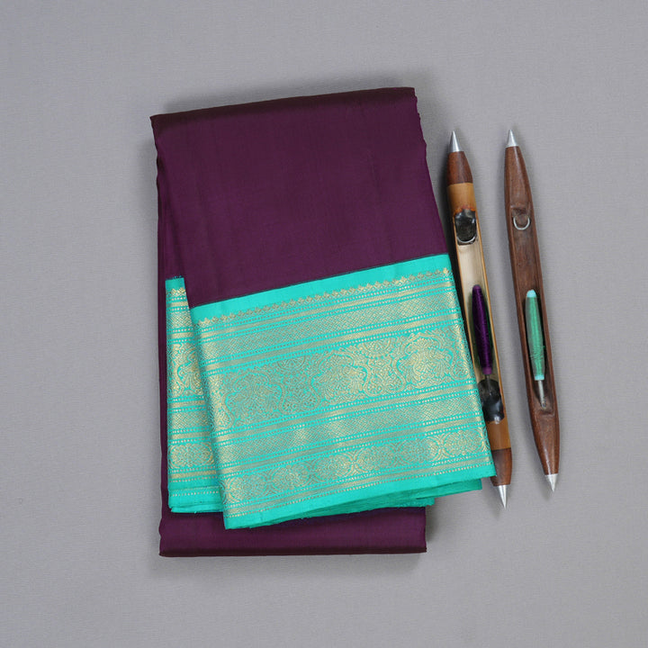 Hayagrivas Purple Kanjivaram Silk Saree with Sea Green Border BBD424F1-1