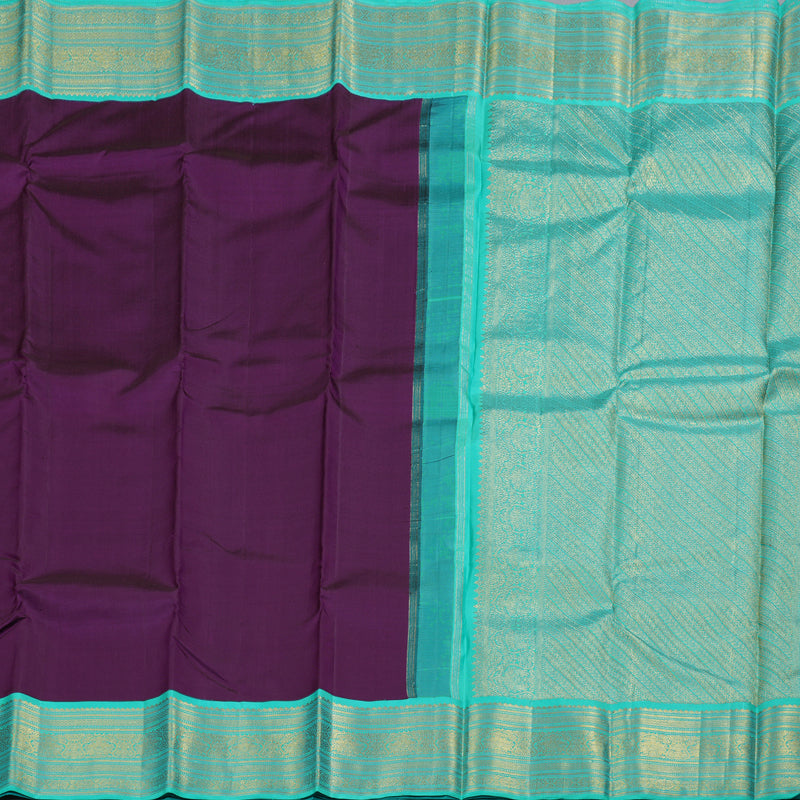 Hayagrivas Purple Kanjivaram Silk Saree with Sea Green Border BBD424F1-1