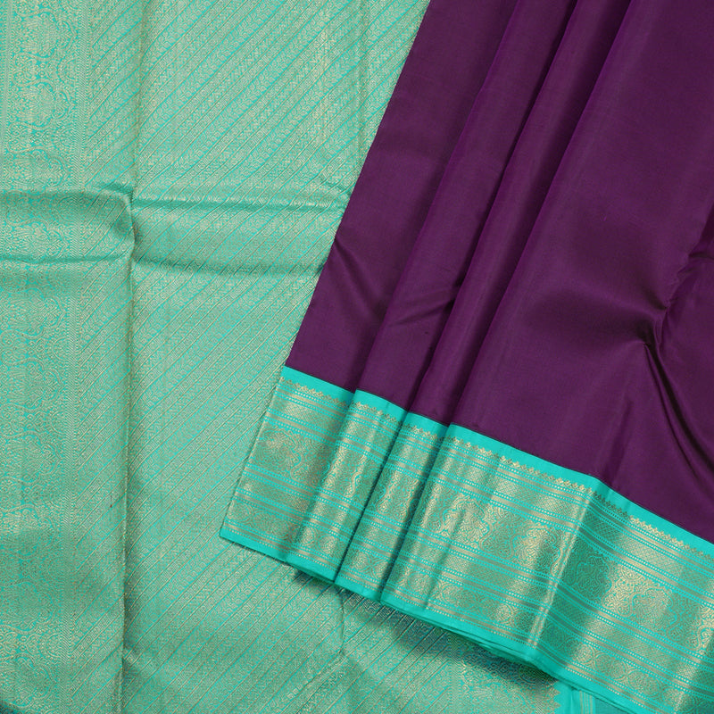 Hayagrivas Purple Kanjivaram Silk Saree with Sea Green Border BBD424F1-1