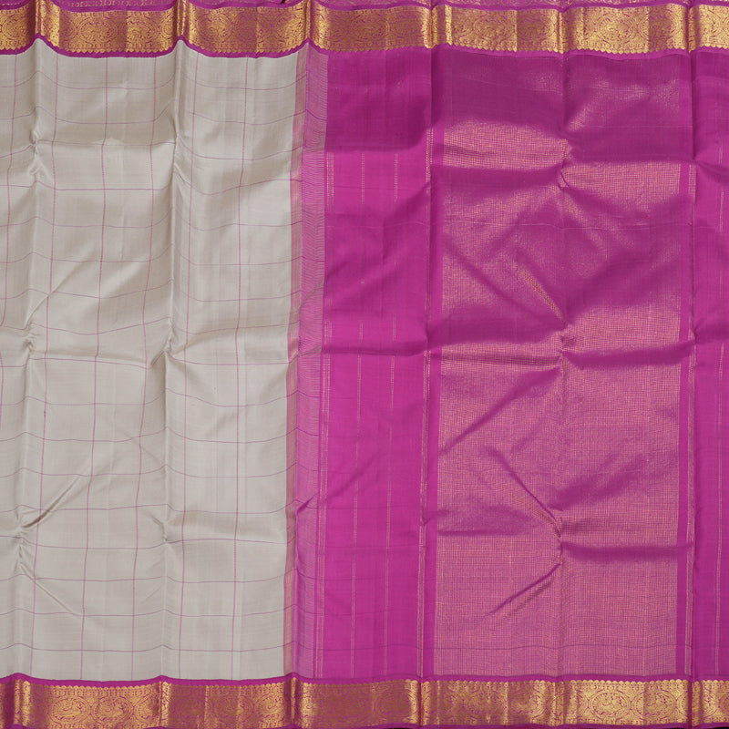 Hayagrivas Ivory Kanjivaram Silk Saree with Pink Border BBD427F3-10