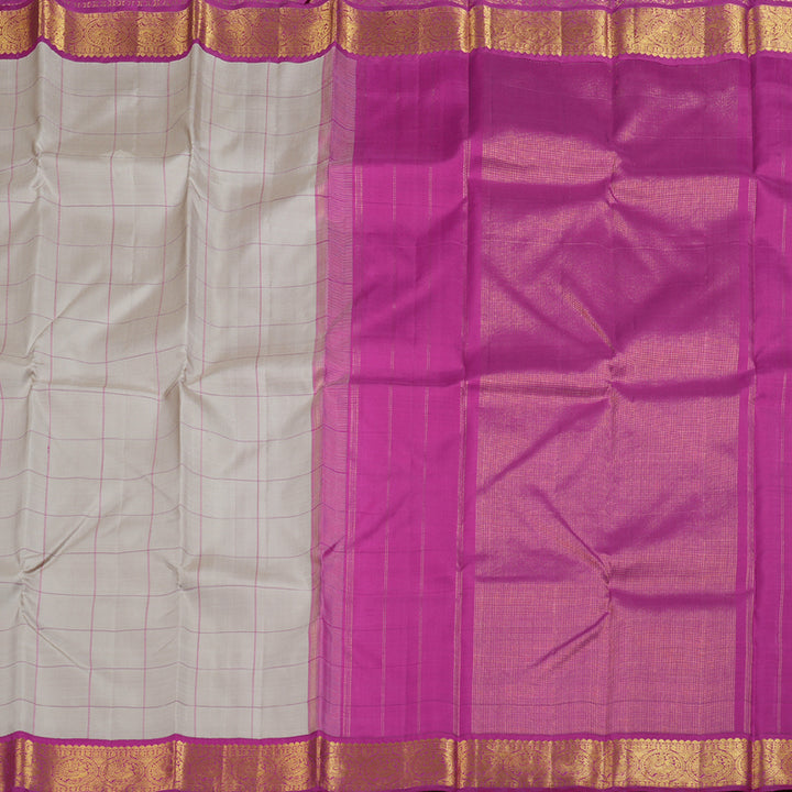 Hayagrivas Ivory Kanjivaram Silk Saree with Pink Border BBD427F3-10