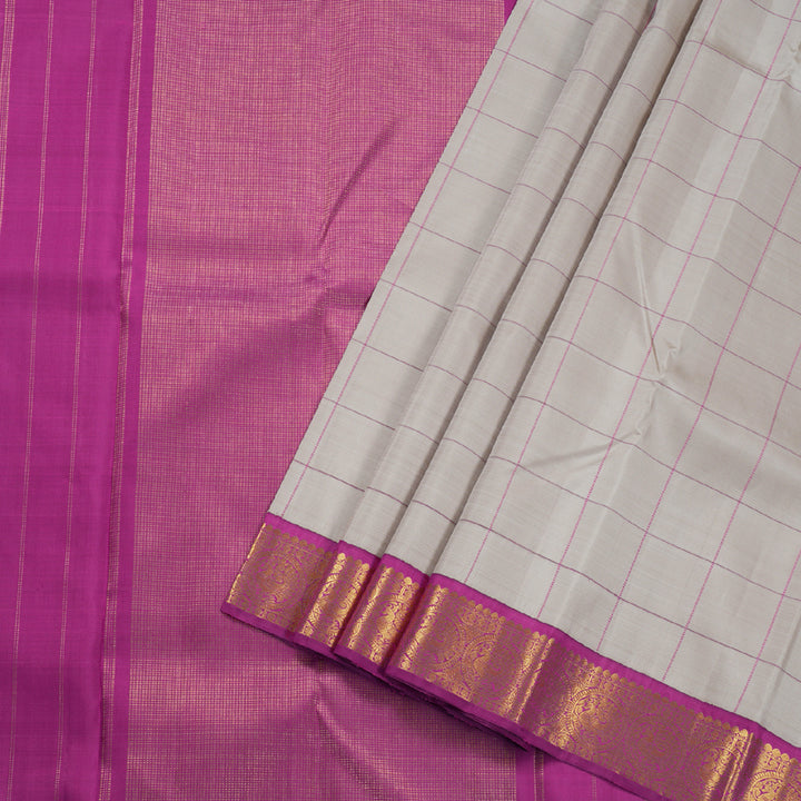 Hayagrivas Ivory Kanjivaram Silk Saree with Pink Border BBD427F3-10