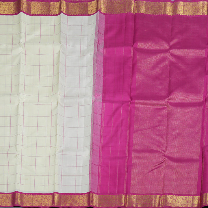 Hayagrivas Half White Kanjivaram Silk Saree with Pink Border BBD427F3-21