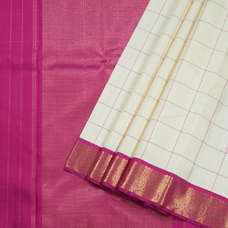 Hayagrivas Half White Kanjivaram Silk Saree with Pink Border BBD427F3-21