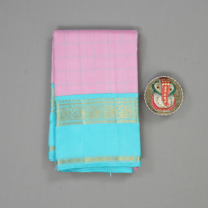 Hayagrivas Handloom Rose Pink Kanjivaram Silk Saree with Sky Blue Border BBD427F3-3