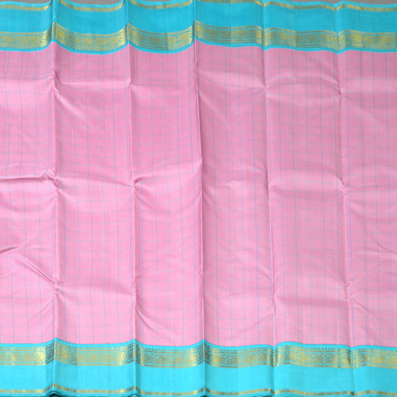 Hayagrivas Handloom Rose Pink Kanjivaram Silk Saree with Sky Blue Border BBD427F3-3