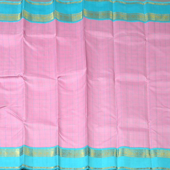 Hayagrivas Handloom Rose Pink Kanjivaram Silk Saree with Sky Blue Border BBD427F3-3